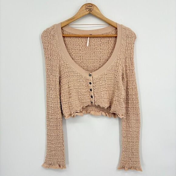 Free People Rosehip Cardi Long Sleeve Crop Top, Sz Small, Neutral Beige Lover - Picture 4 of 12